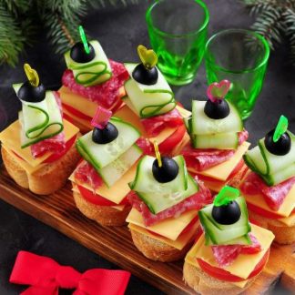 Canapes with sausages and cheeses